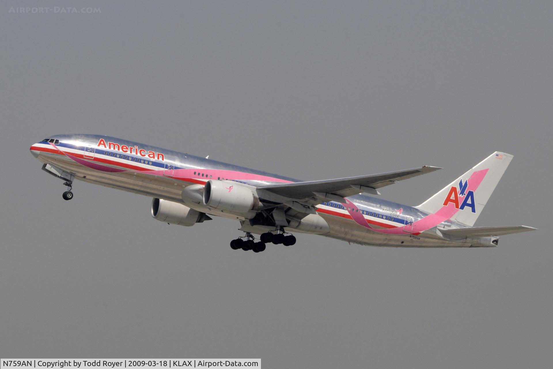 N759AN, 2001 Boeing 777-223/ER C/N 32638, Departing LAX on 25R