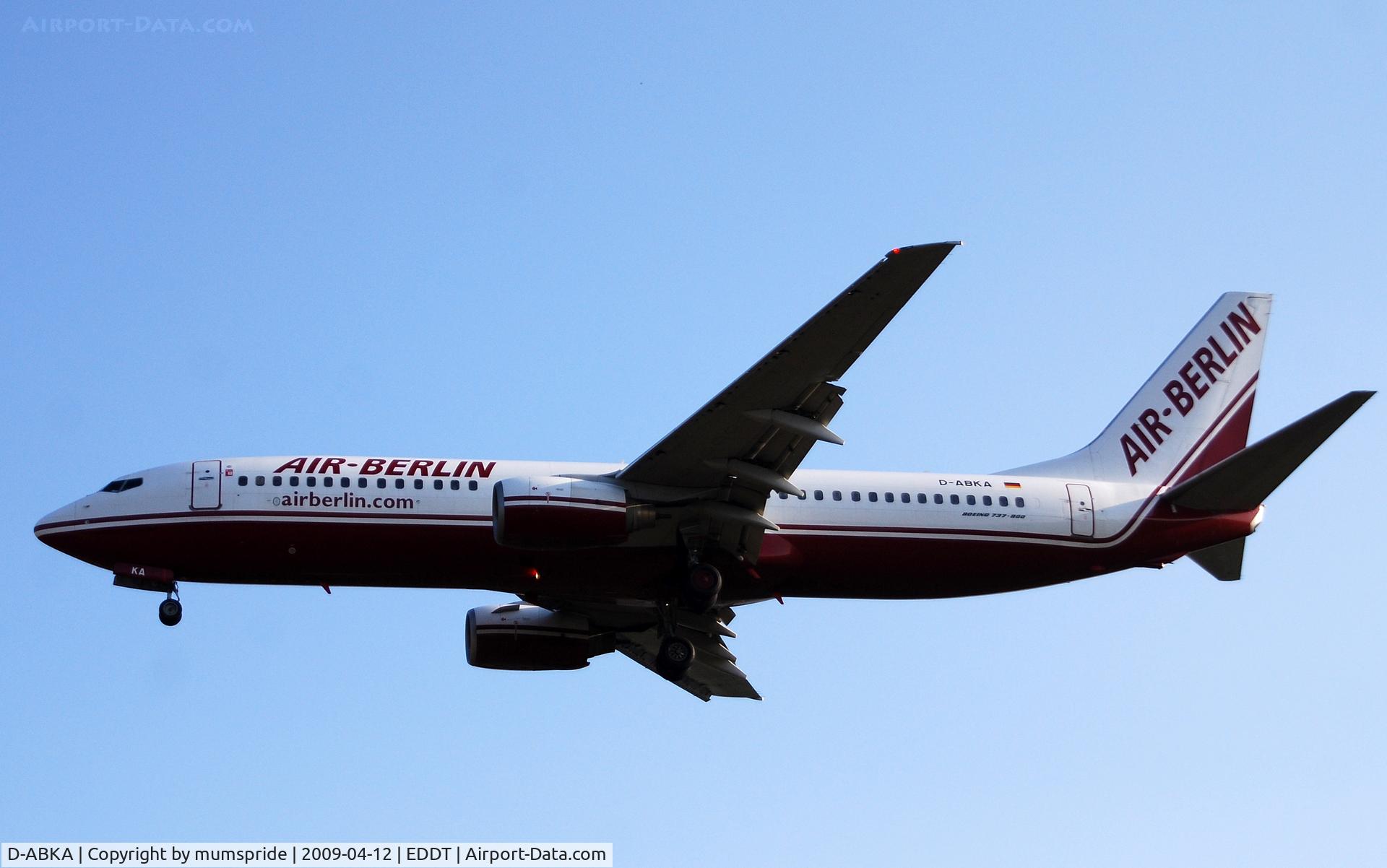 D-ABKA, 1999 Boeing 737-82R C/N 29329, Air Berlin Boeing 737-82R above homebase TXL