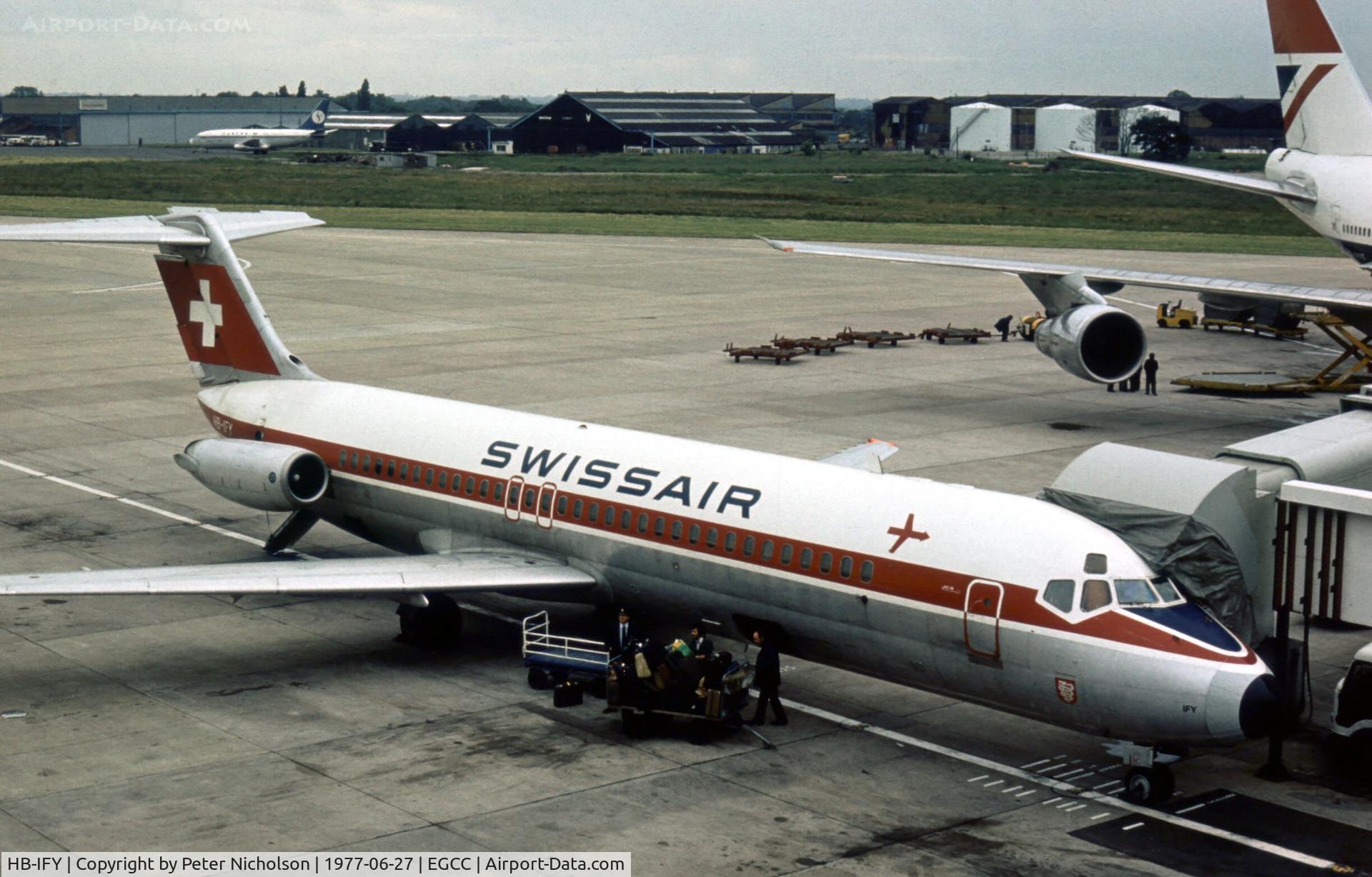 HB-IFY, 1968 Douglas DC-9-32 C/N 47219, This aircraft, named Bellinzona, was operated by Swissair from 1968 until 1981 and was seen at Manchester in the Summer of 1977.