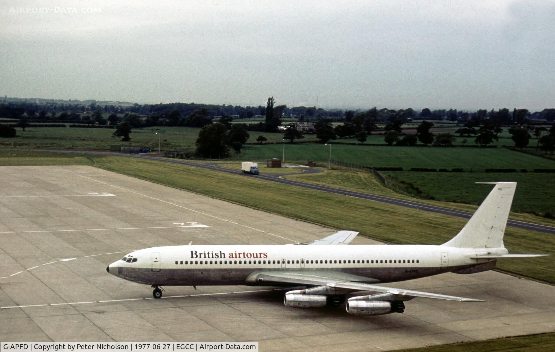 G-APFD, 1960 Boeing 707-436 C/N 17705, Boeing 707-436 of Airtours Division of British Airways seen at Manchester in the Summer of 1977.