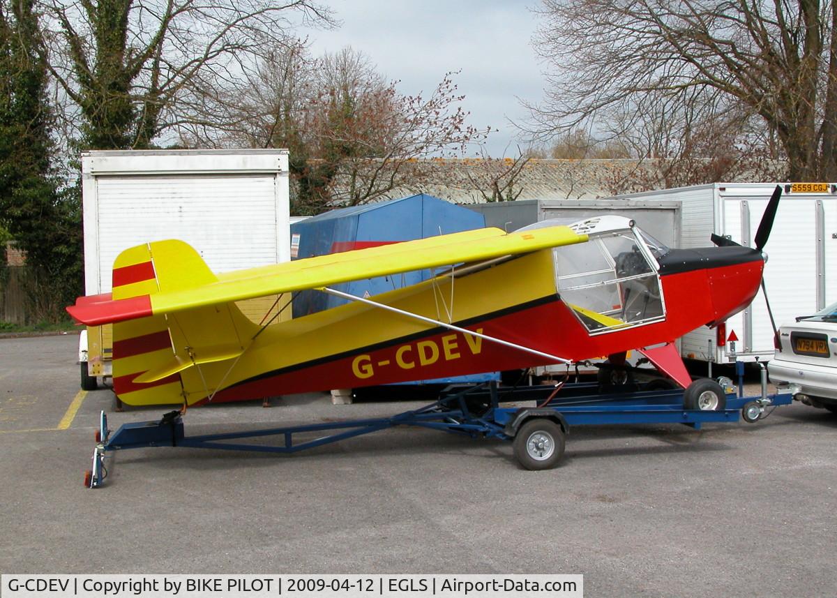 G-CDEV, 2004 Reality Escapade 912(1) C/N BMAA/HB/360, ESCAPADE FOLDED UP ON IT'S TRAILER, THE TWO PHOTOS OF THIS AIRCRAFT TAKEN BY STEVE STAUNTON AT POPHAM WERE TAKEN EARLIER ON THE SAME DAY BUT BY THE TIME THE AIRCRAFT ARRIVED AT OLD SARUM THE REAR OF THE TRAILER HAD COLLAPSED !.