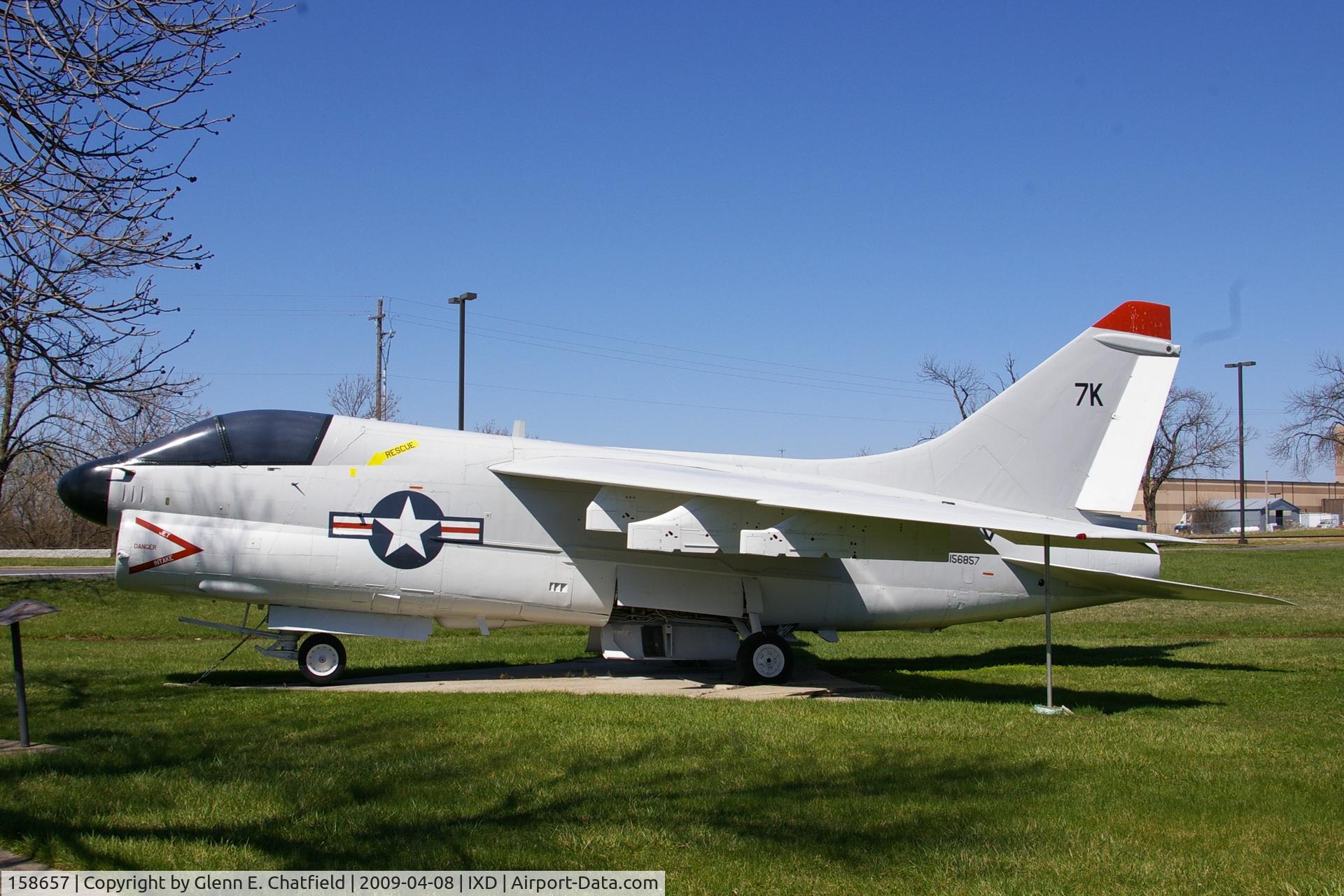 158657, LTV A-7E Corsair II C/N E-350, A-7E with a bogus call sign.  Displayed by the Army National Guard area