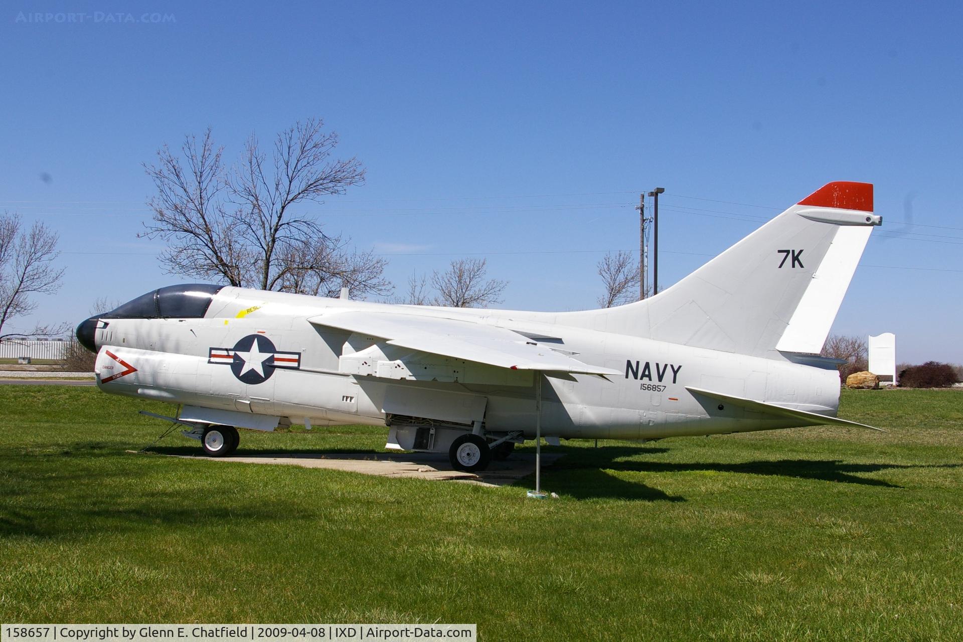 158657, LTV A-7E Corsair II C/N E-350, A-7E with a bogus call sign.  Displayed by the Army National Guard area
