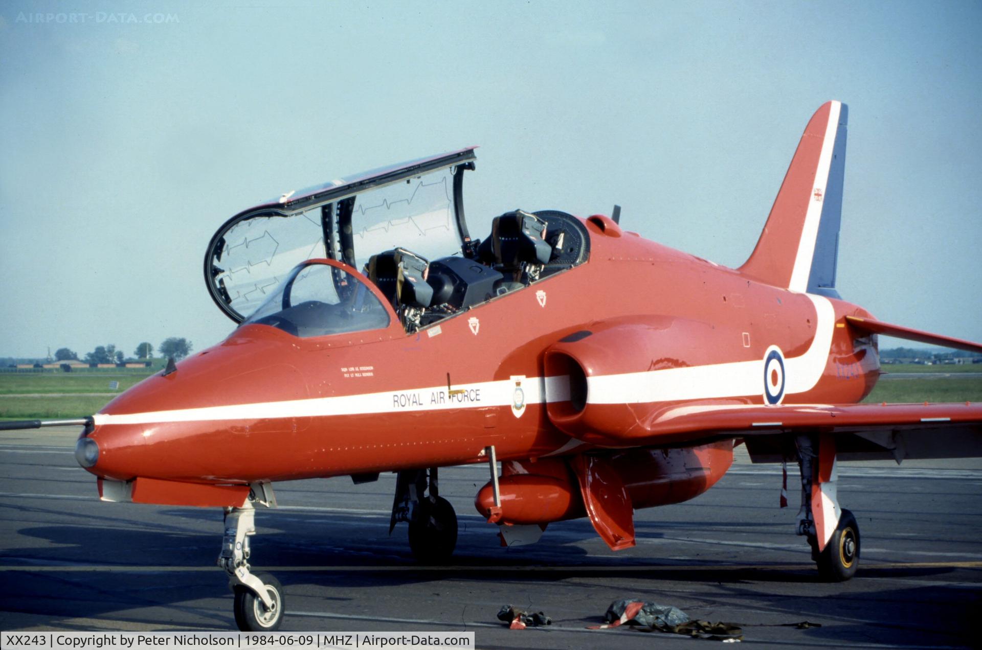 XX243, 1978 Hawker Siddeley Hawk T.1 C/N 079/312079, One of the Red Arrows aerobatic display team at the 1984 RAF Mildenhall Air Fete.