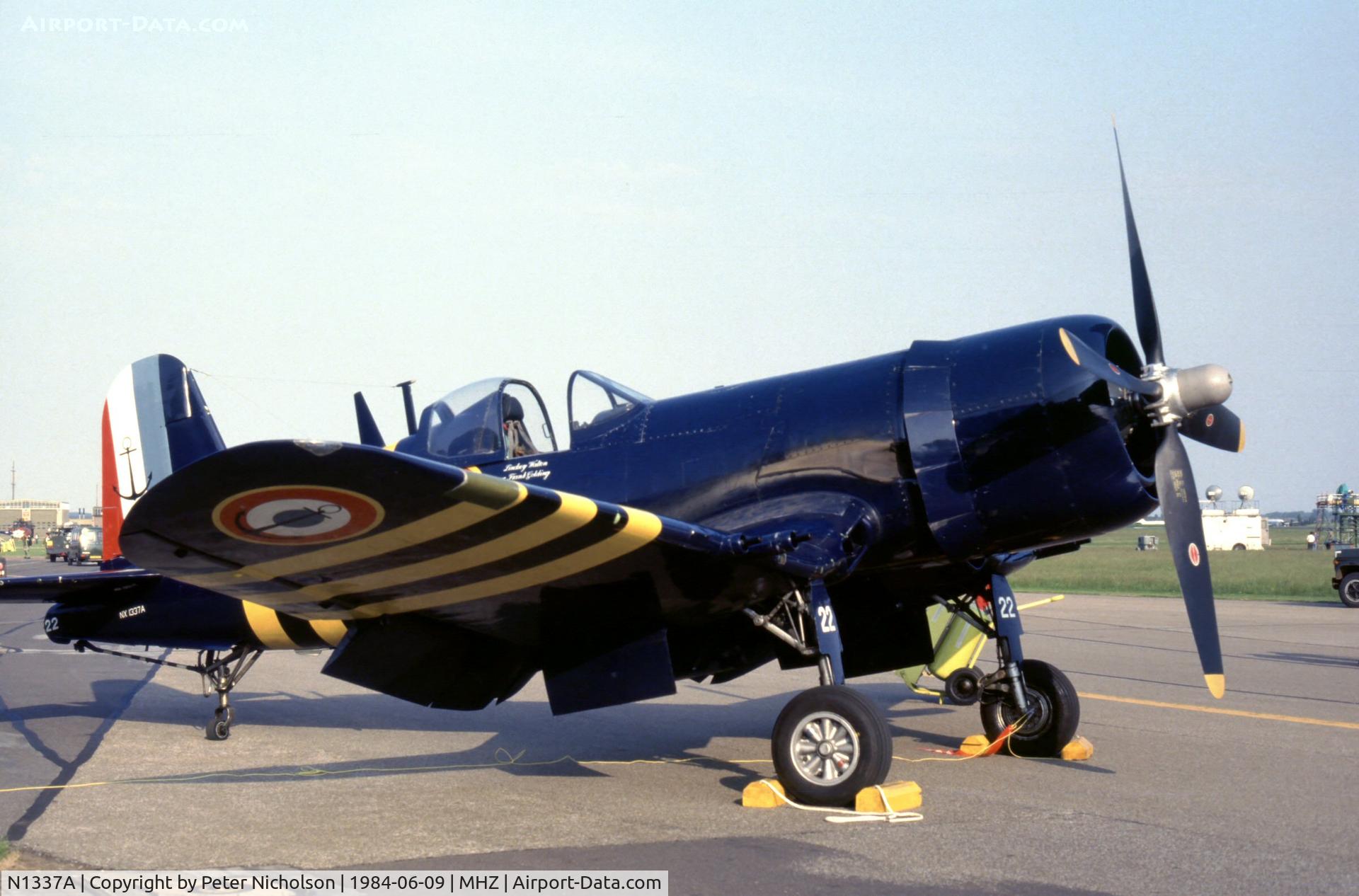 N1337A, 1952 Vought F4U-7 Corsair C/N 977, F4U-7 Corsair at the 1984 RAF Mildenhall Air Fete.