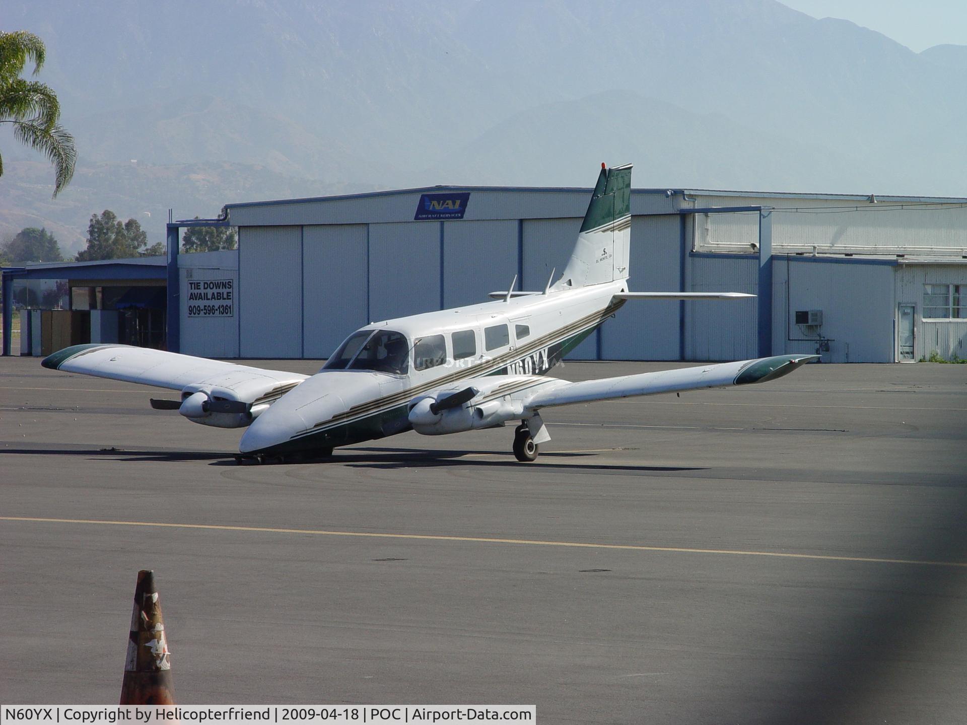 N60YX, 1974 Piper PA-34-200 C/N 34-7450151, Nosewheel down at 0930 Brackett transient parking