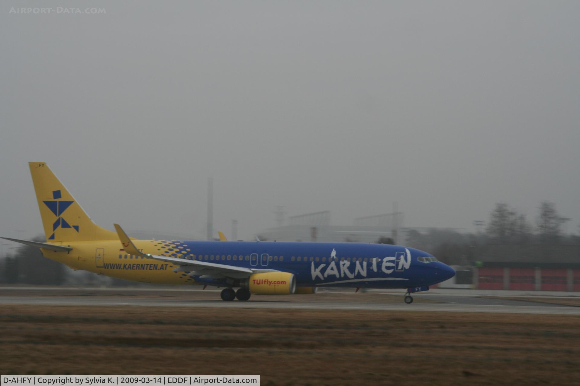 D-AHFY, 2001 Boeing 737-8K5 C/N 30417, Kärtnen leaves Frankfurt