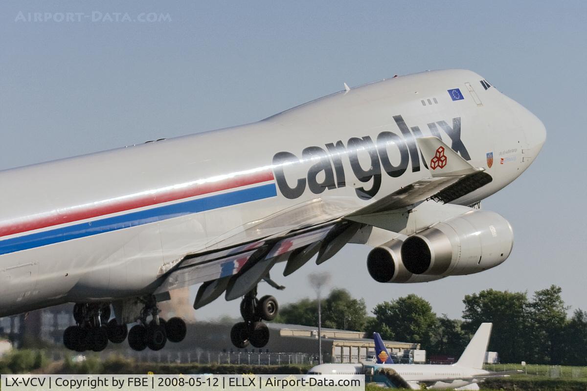 LX-VCV, 2005 Boeing 747-4R7F/SCD C/N 34235, takeoff at Luxembourg
