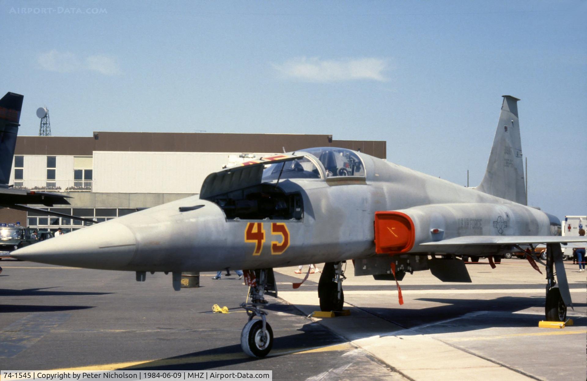 74-1545, 1974 Northrop F-5E Tiger II C/N R.1203, F-5E Tiger II of 527 Tactical Fighter Training Aggressor Squadron at the 1984 RAF Mildenhall Air Fete.