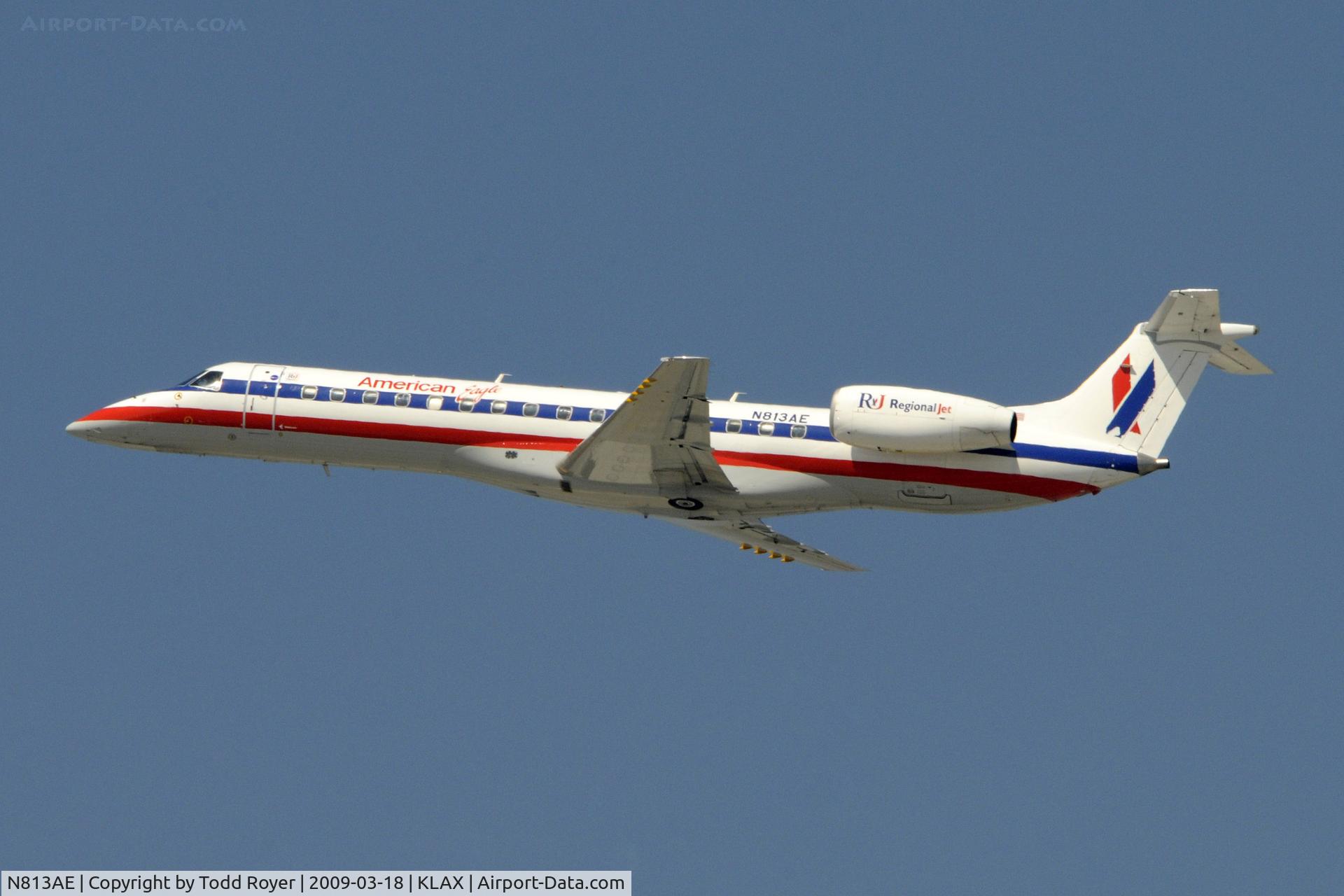 N813AE, 2001 Embraer ERJ-140LR (EMB-135KL) C/N 145539, Departing LAX on 25R