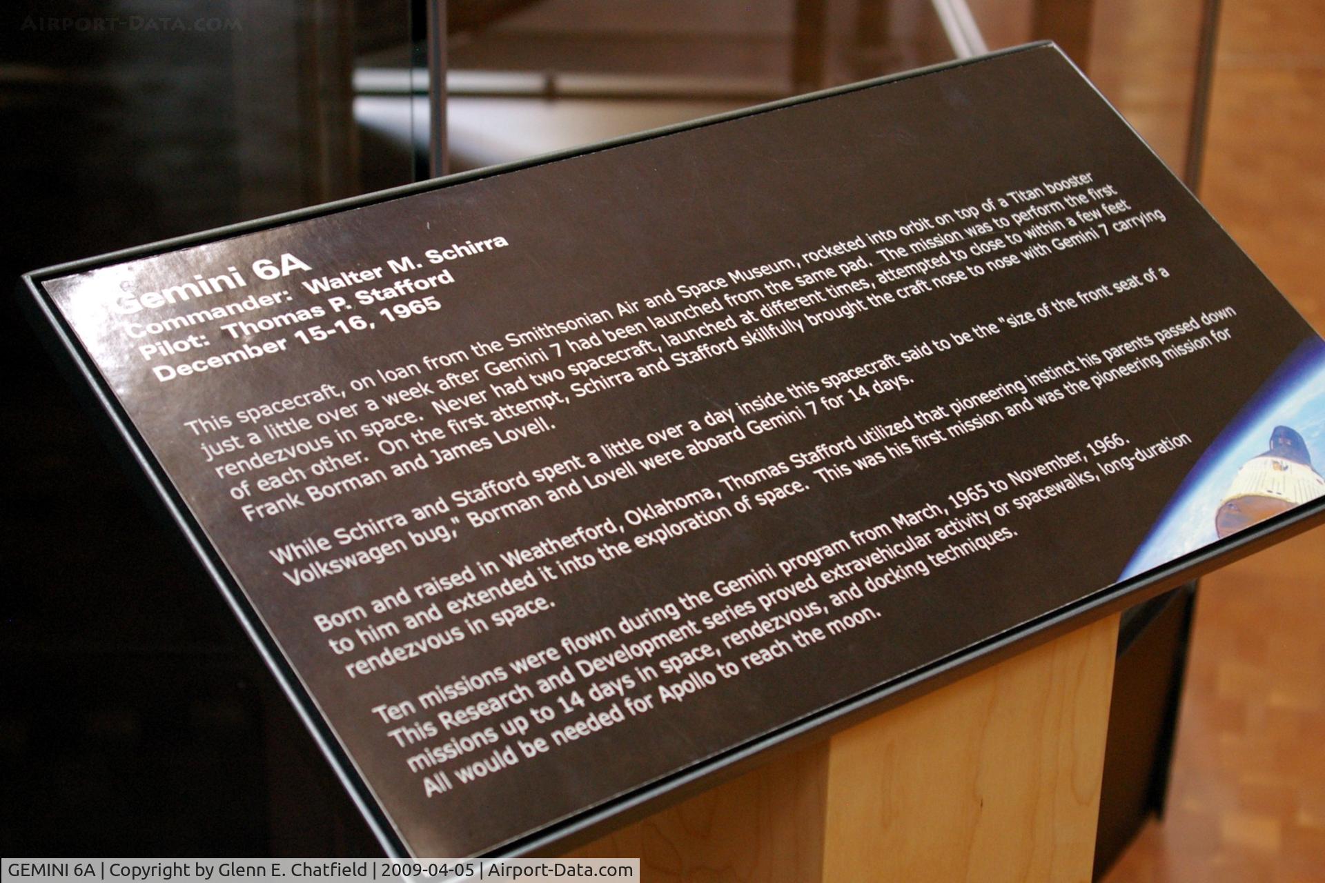 GEMINI 6A, 1965 McDonnell Gemini Space Capsule C/N Not found, At the Oklahoma History Center, Oklahoma City, OK