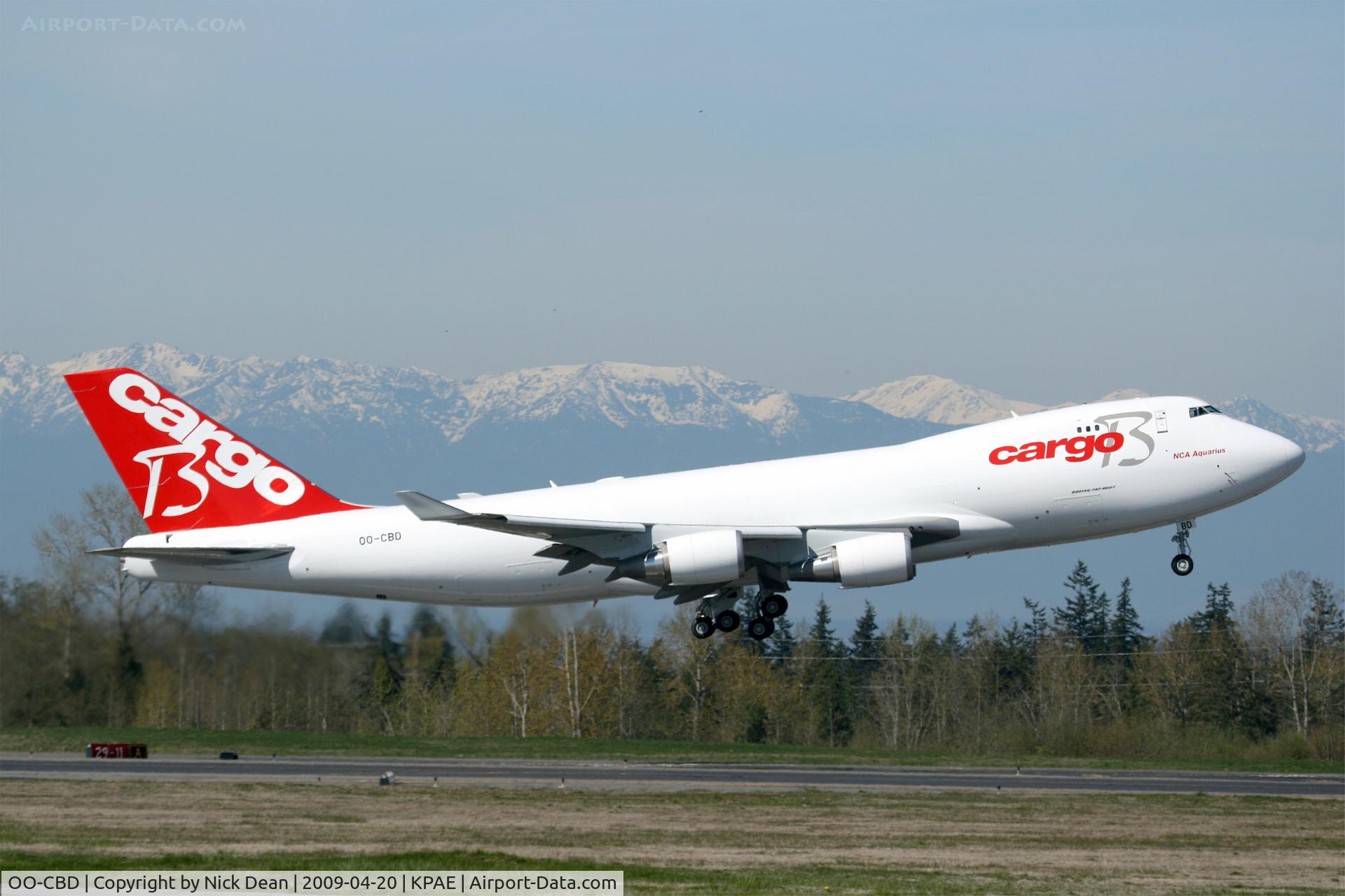 OO-CBD, 2009 Boeing 747-4KZF (SCD) C/N 36785, KPAE Boeing 480 departing on its first flight