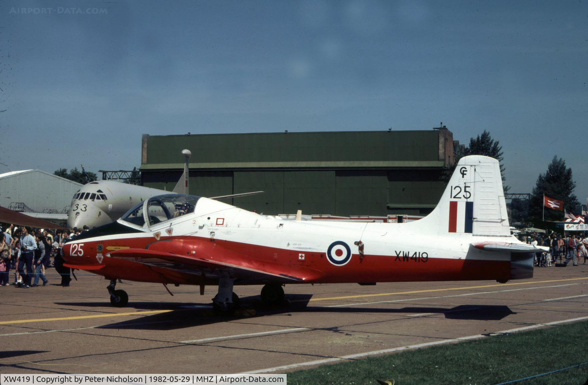 XW419, 1975 BAC 84 Jet Provost T.5A C/N EEP/JP/1041, Jet Provost T.5A of 7 Flying Training School displayed at the 1982 RAF Mildenhall Air Fete.