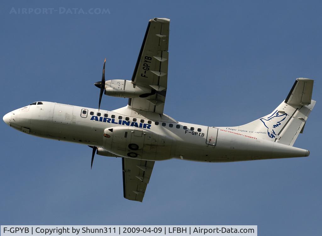 F-GPYB, 1996 ATR 42-500 C/N 480, On take off to LYS