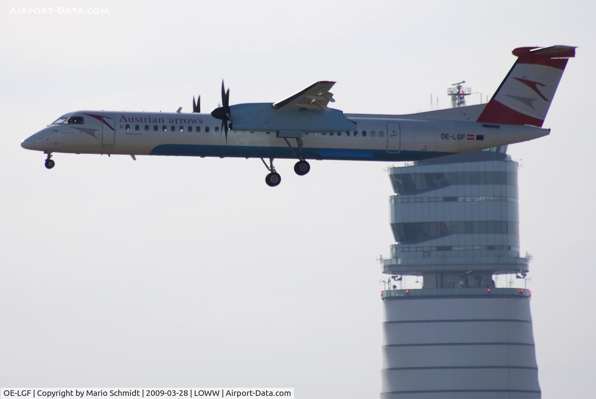 OE-LGF, 2002 De Havilland Canada DHC-8-402Q Dash 8 C/N 4068, landing on runway 16