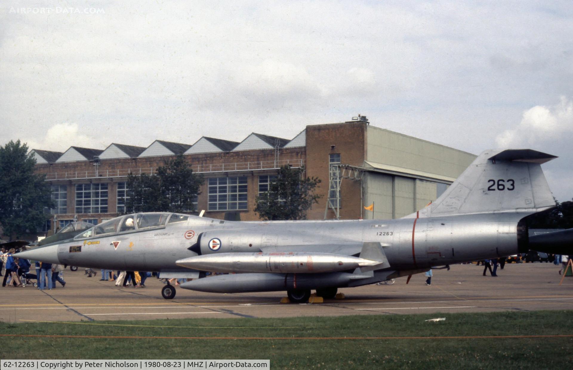 62-12263, 1962 Lockheed TF-104G Starfighter C/N 583C-5508, TF-104G as 12263 of 331 Squadron of the Royal Norwegian Air Force at the 1980 RAF Mildenhall Air Fete.