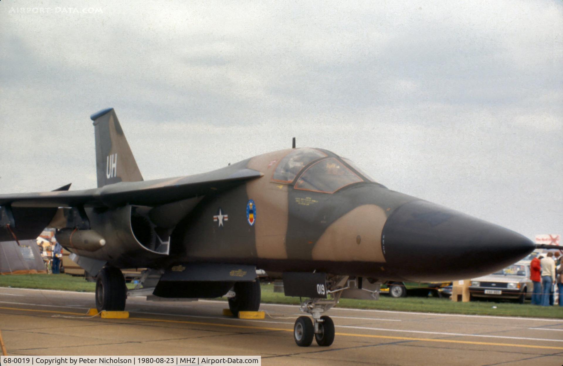 68-0019, 1968 General Dynamics F-111E Aardvark C/N A1-188, F-111E of 55 Tactical Fighter Squadron of the 20 Tactical Fighter Wing at the 1980 RAF Mildenhall Air Fete.
