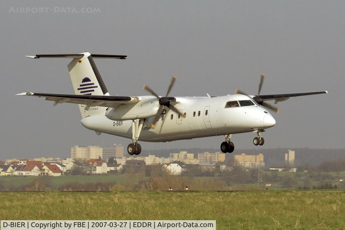 D-BIER, 1991 De Havilland Canada DHC-8-103A Dash 8 C/N 310, moments before touchdown