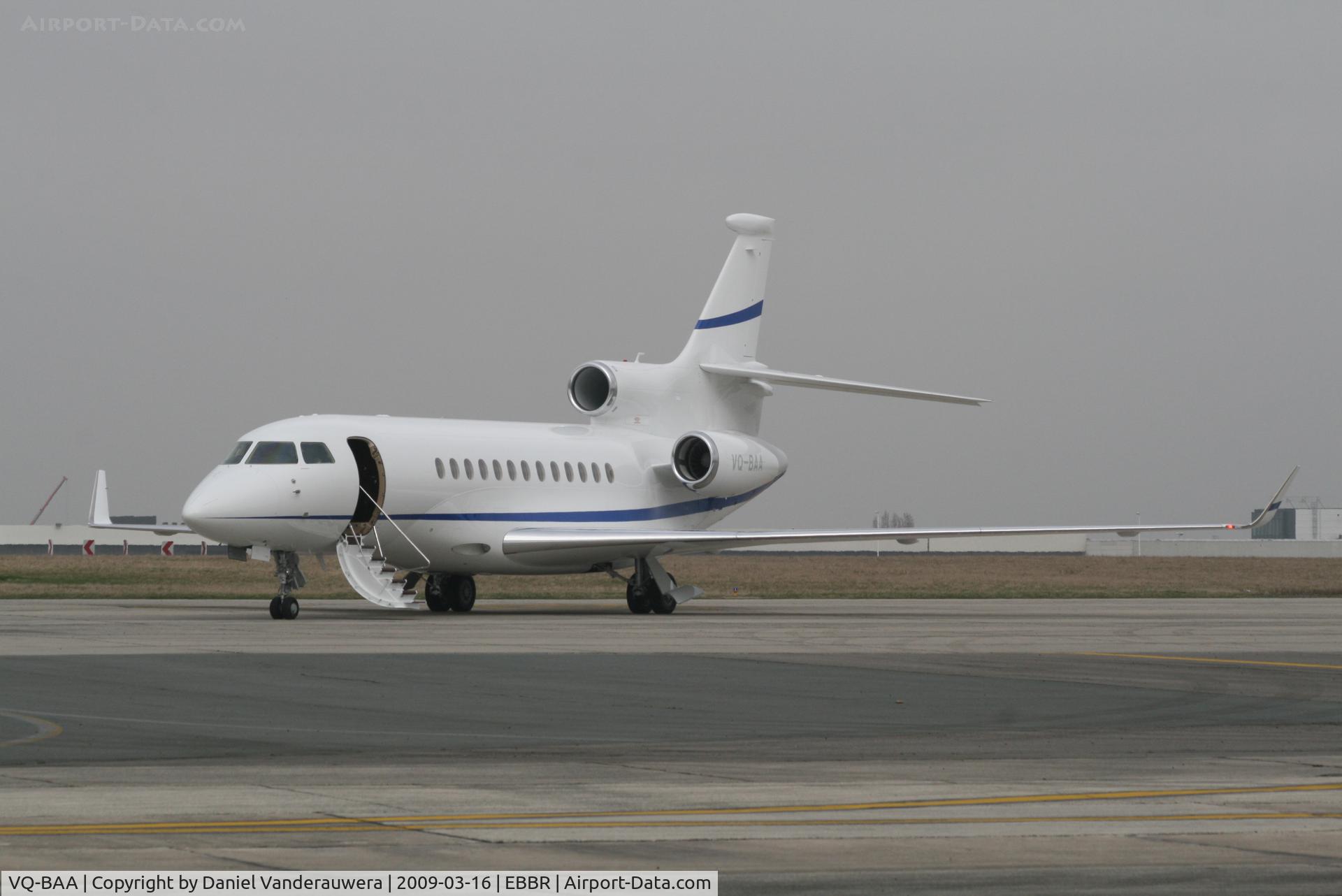 VQ-BAA, 2008 Dassault Falcon 7X C/N 46, parked on General Aviation apron (Abelag) _ foggy day