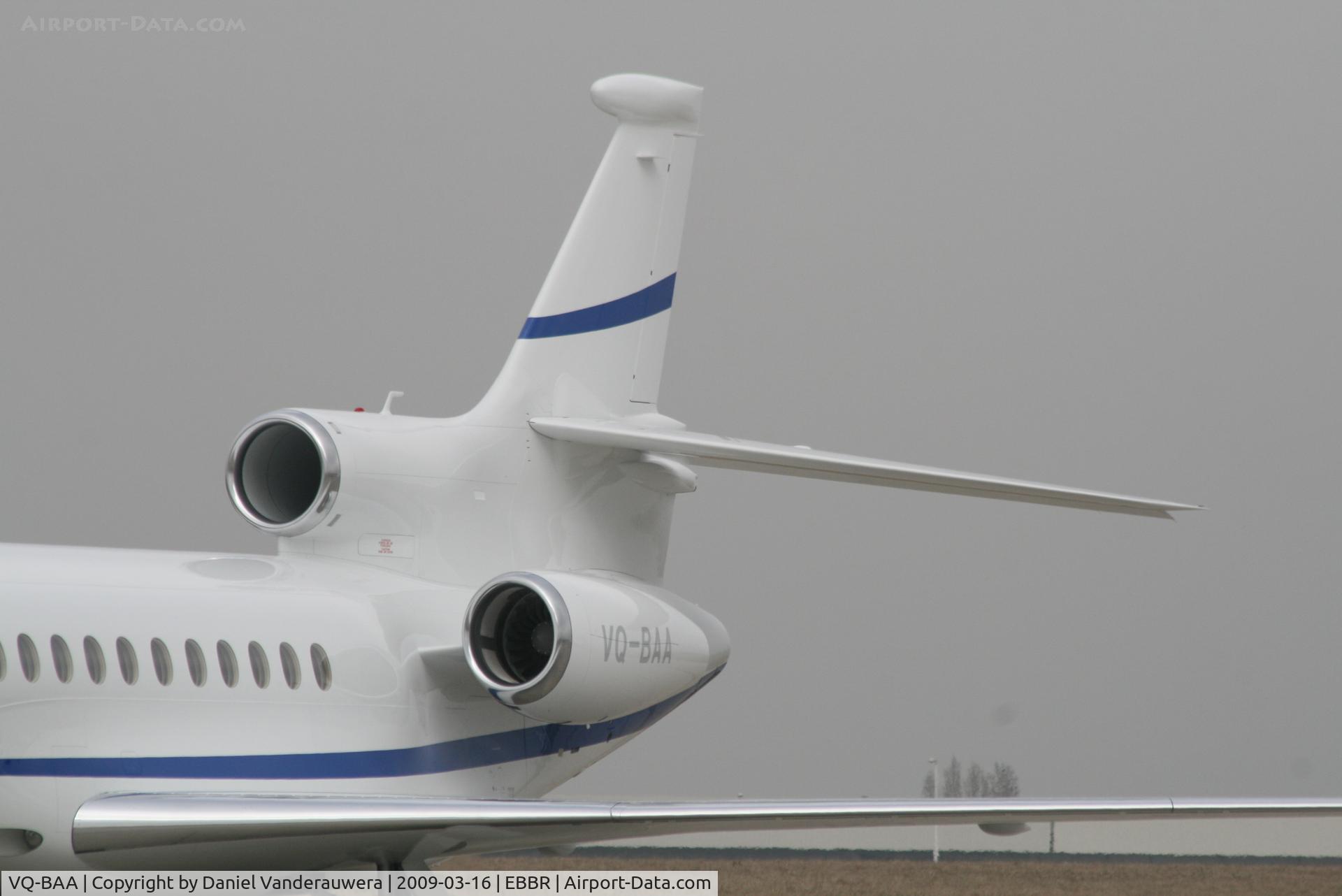 VQ-BAA, 2008 Dassault Falcon 7X C/N 46, parked on General Aviation apron (Abelag) _ foggy day
