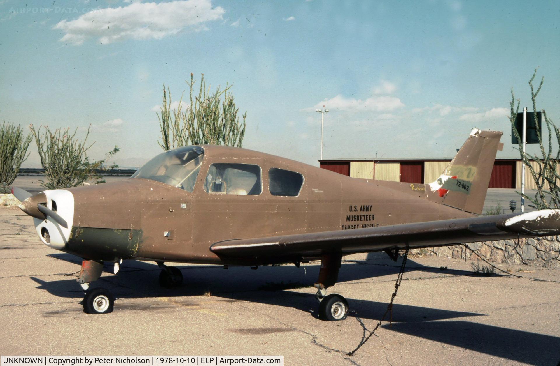 UNKNOWN, Beech A-23 Musketeer C/N Not found, Beech Musketeer with spurious serial number as 72-0002 was allocated to a cancelled F-111. True identity remains unknown unless you, viewer, know different.