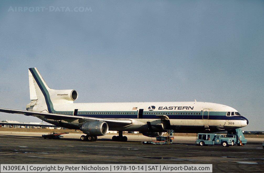 N309EA, 1972 Lockheed L-1011-385-1-14 TriStar 150 C/N 193A-1010, L-1011 TriStar of Eastern Airlines at San Antonio in October 1978.