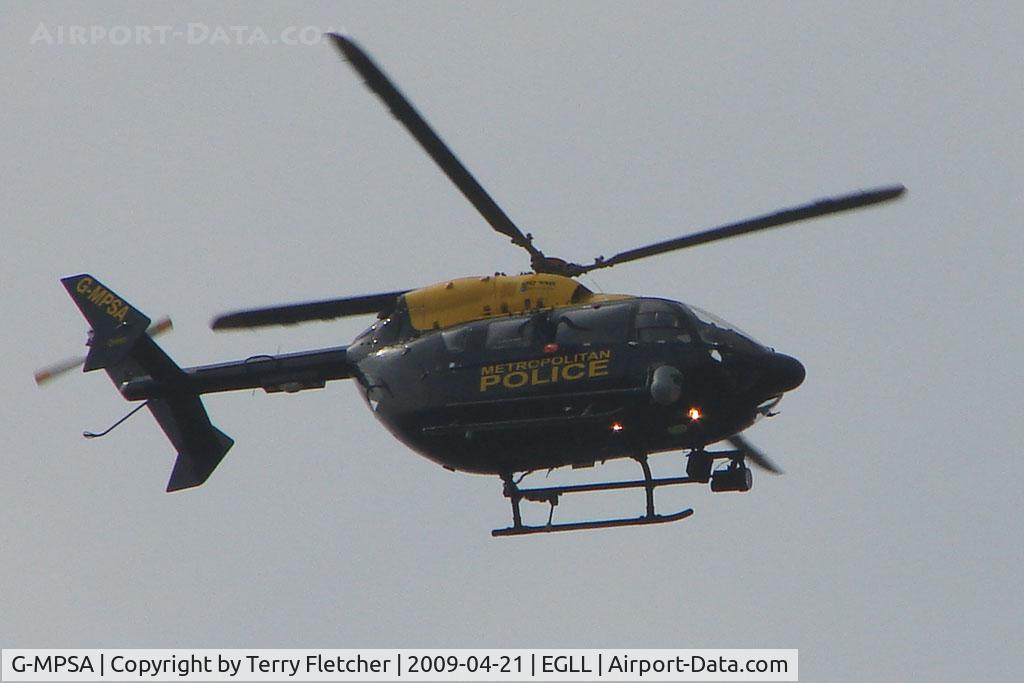 G-MPSA, 2005 Eurocopter-Kawasaki EC-145 (BK-117C-2) C/N 9065, MBB-BK 117 C-2 overhead Heathrow