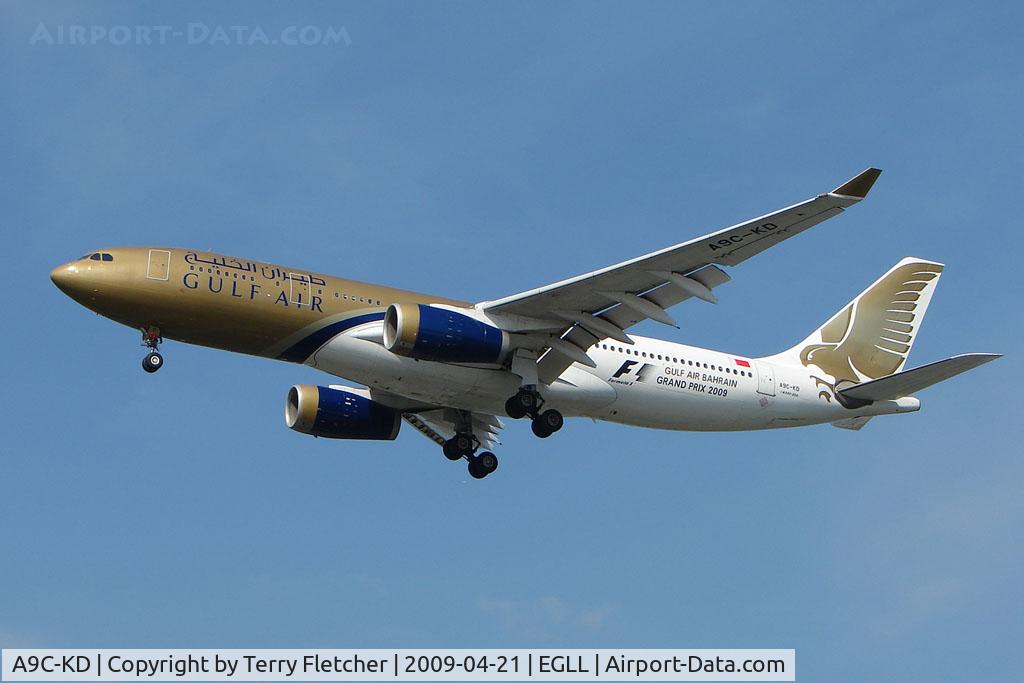 A9C-KD, 1999 Airbus A330-243 C/N 287, Gulf Air A330 on approach to Heathrow