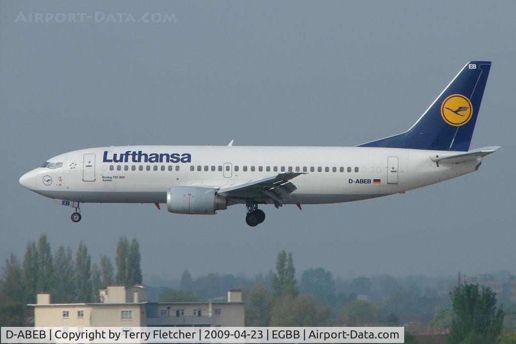 D-ABEB, 1991 Boeing 737-330 C/N 25148, Lufthansa B737 about to touch down at BHX