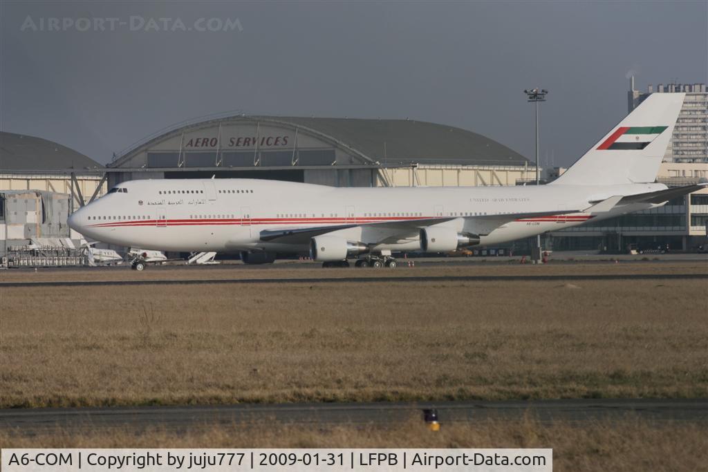 A6-COM, 1991 Boeing 747-433 C/N 25074, on transit at Le Bourget