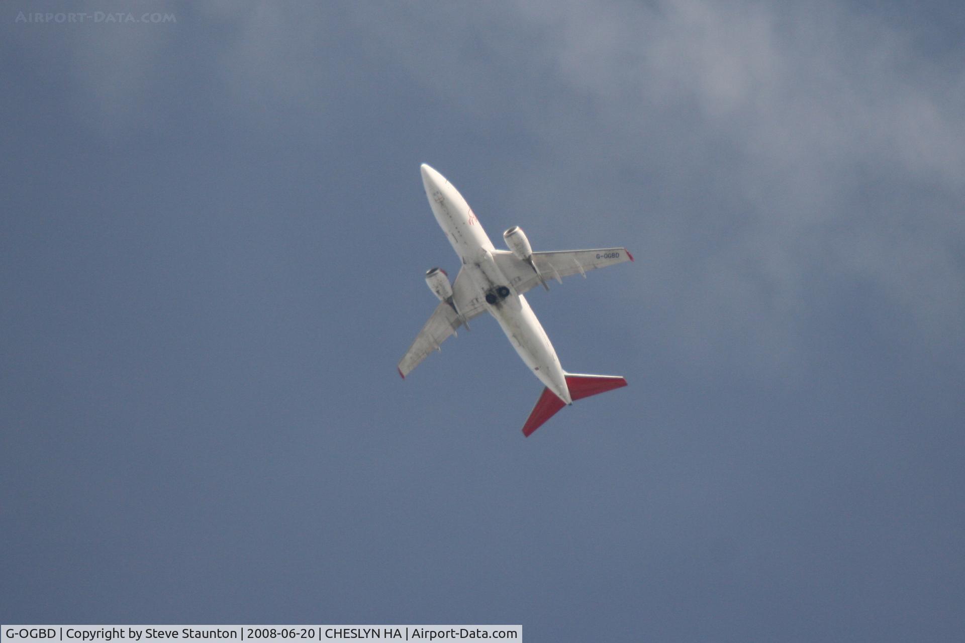 G-OGBD, 1995 Boeing 737-3L9 C/N 27833, Approaching Birmingham Airport over Cheslyn Hay