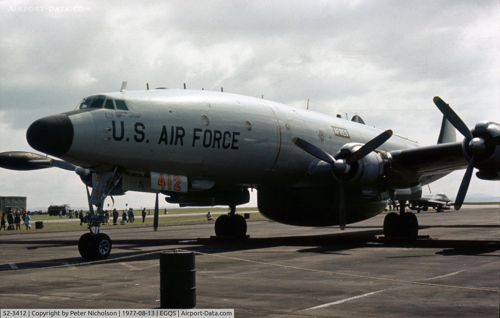 52-3412, 1952 Lockheed EC-121T Warning Star C/N 1049A-4330, EC-121T Warning Star of 20 ADS at the 1977 RAF Lossiemouth Open Day.