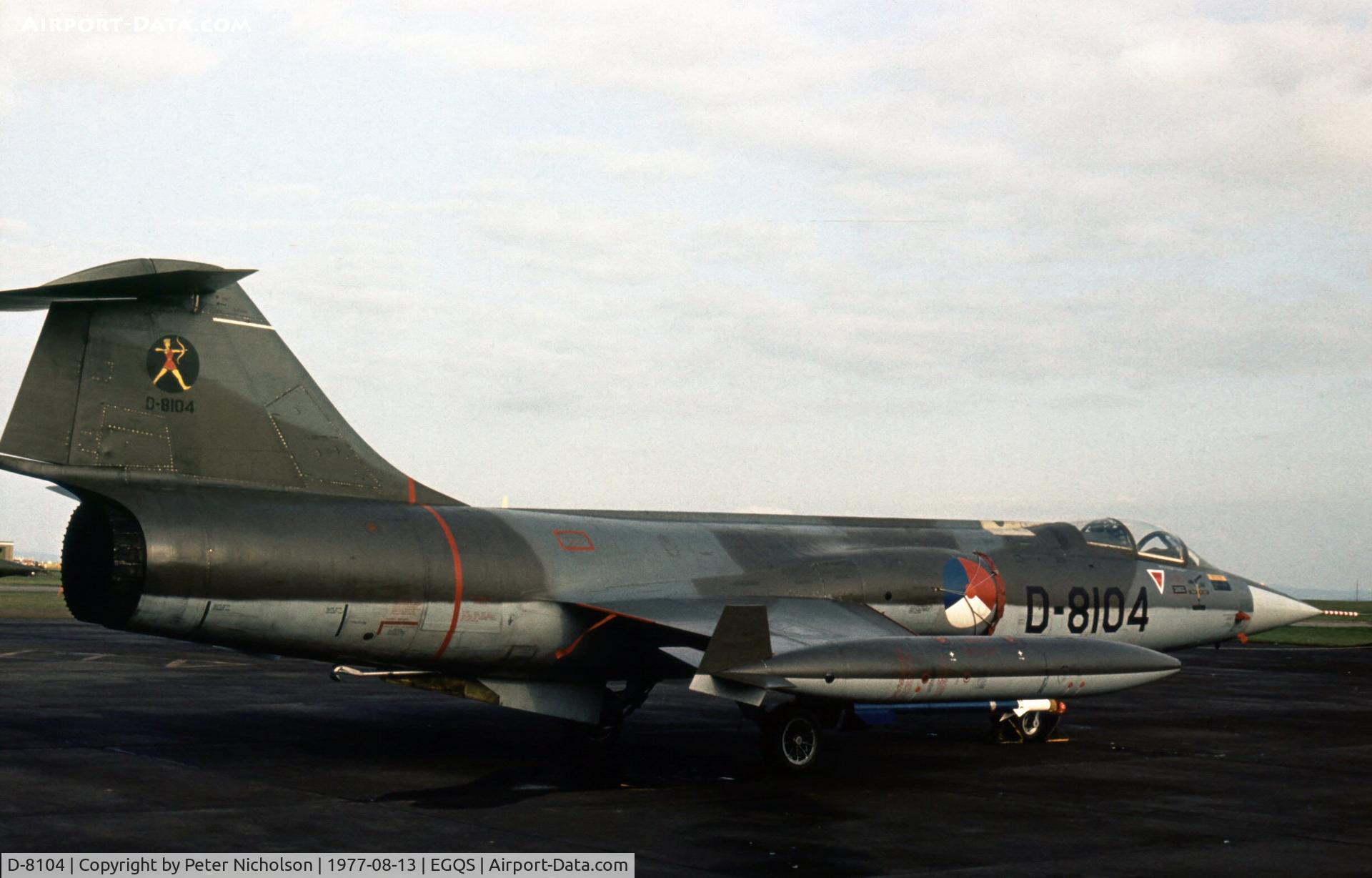 D-8104, Lockheed F-104G Starfighter C/N 683-8104, Royal Netherlands Air Force F-104G Starfighter at the 1977 RAF Lossiemouth Open Day.