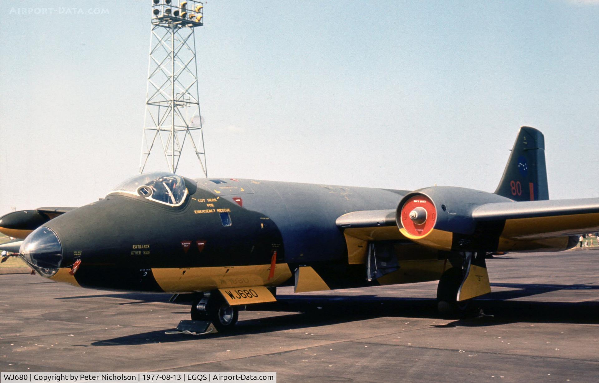 WJ680, 1955 English Electric Canberra TT.18 C/N EEP71324, Canberra TT.18 of 7 Squadron at the 1977 RAF Lossiemouth Open Day.