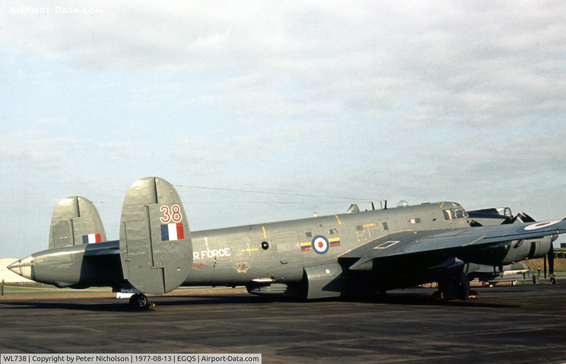 WL738, 1952 Avro 716 Shackleton MR.2C C/N Not found WL738, Shackleton MR.2C of 8 Squadron at the 1977 RAF Lossiemouth Open Day.