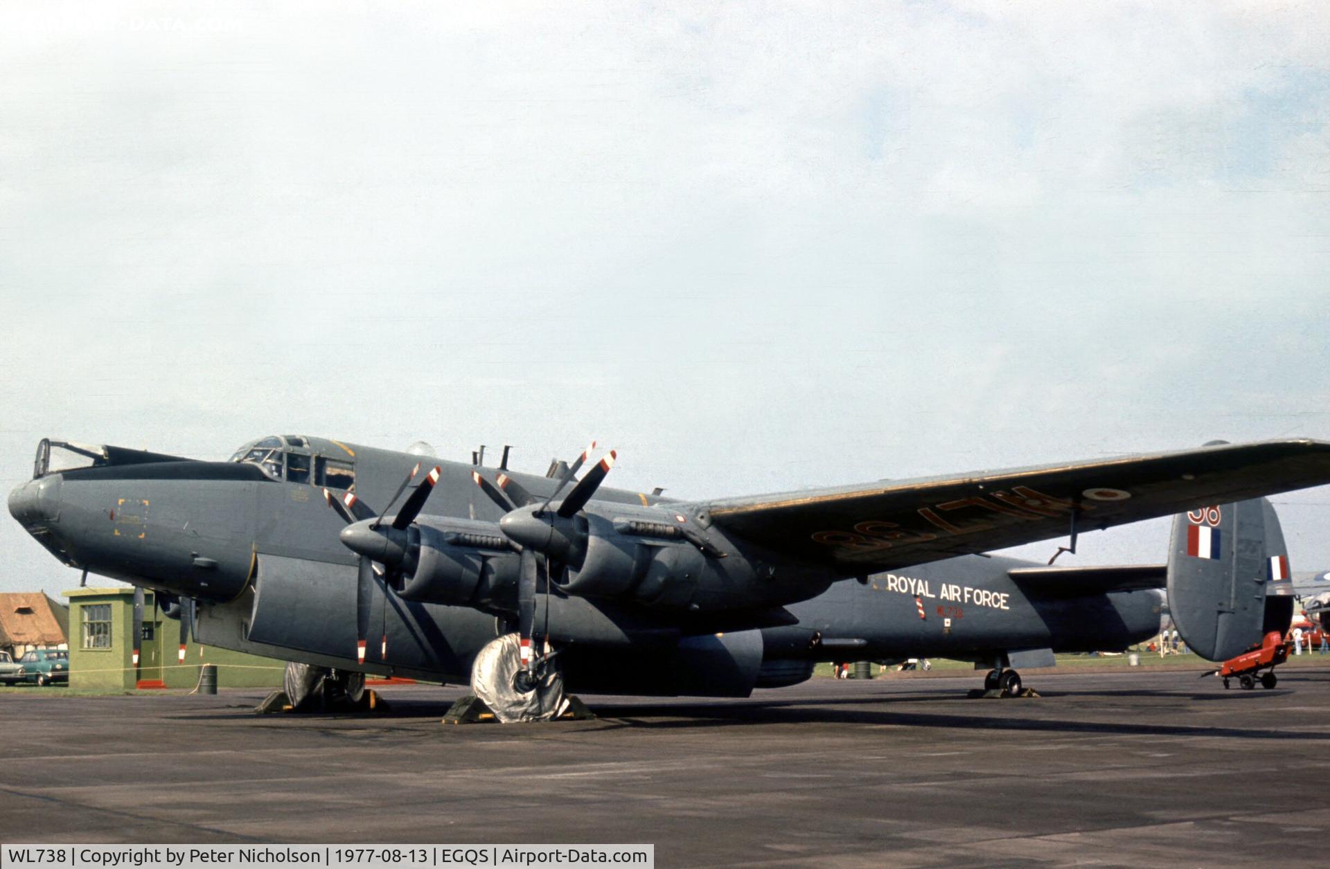 WL738, 1952 Avro 716 Shackleton MR.2C C/N Not found WL738, Shackleton MR.2C of 8 Squadron at the 1977 RAF Lossiemouth Open Day.