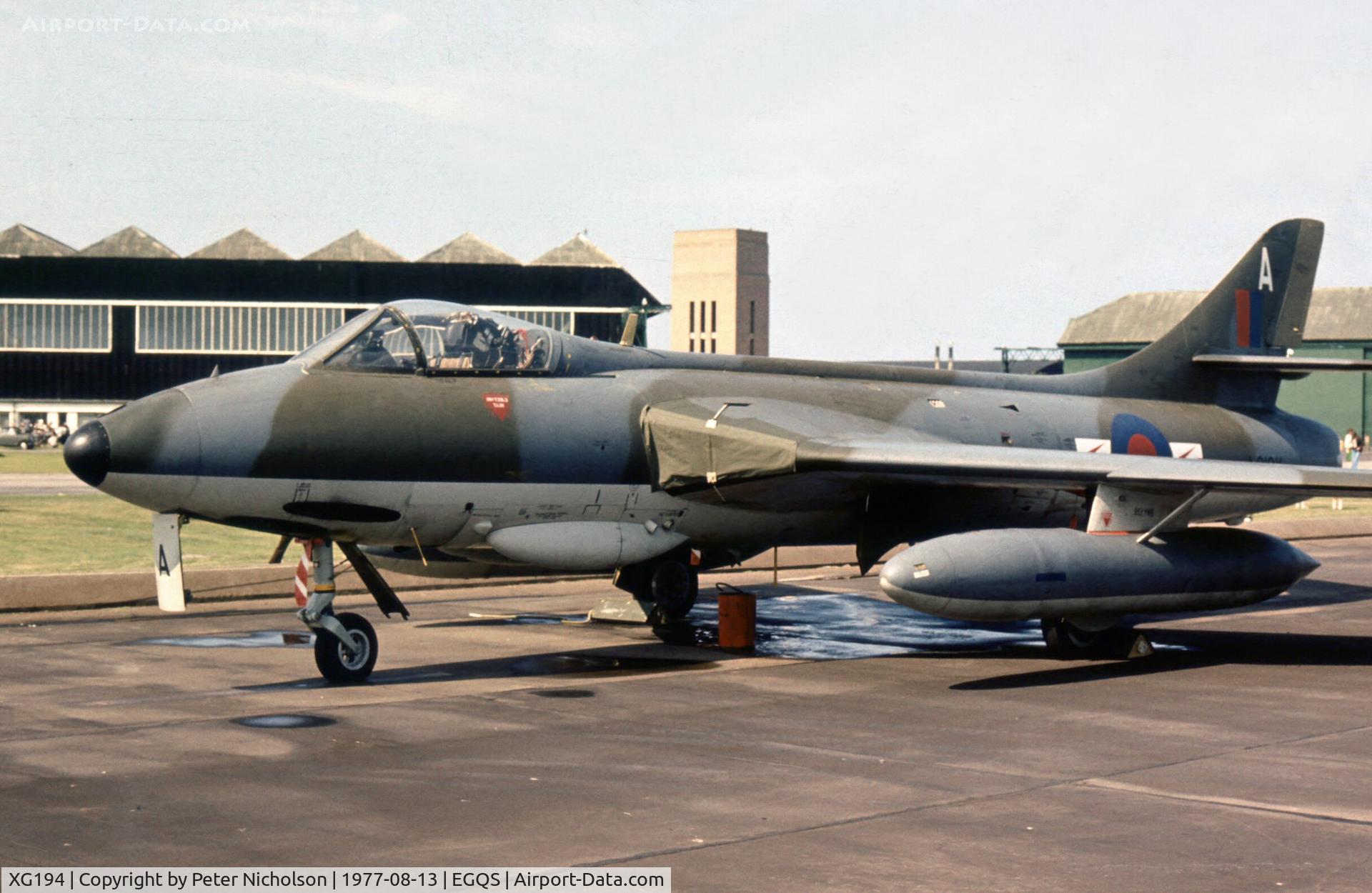 XG194, 1956 Hawker Hunter FGA.9 C/N 41H/680019, One of 79 Squadron's Hunter FGA.9s at the 1977 RAF Lossiemouth Open Day.