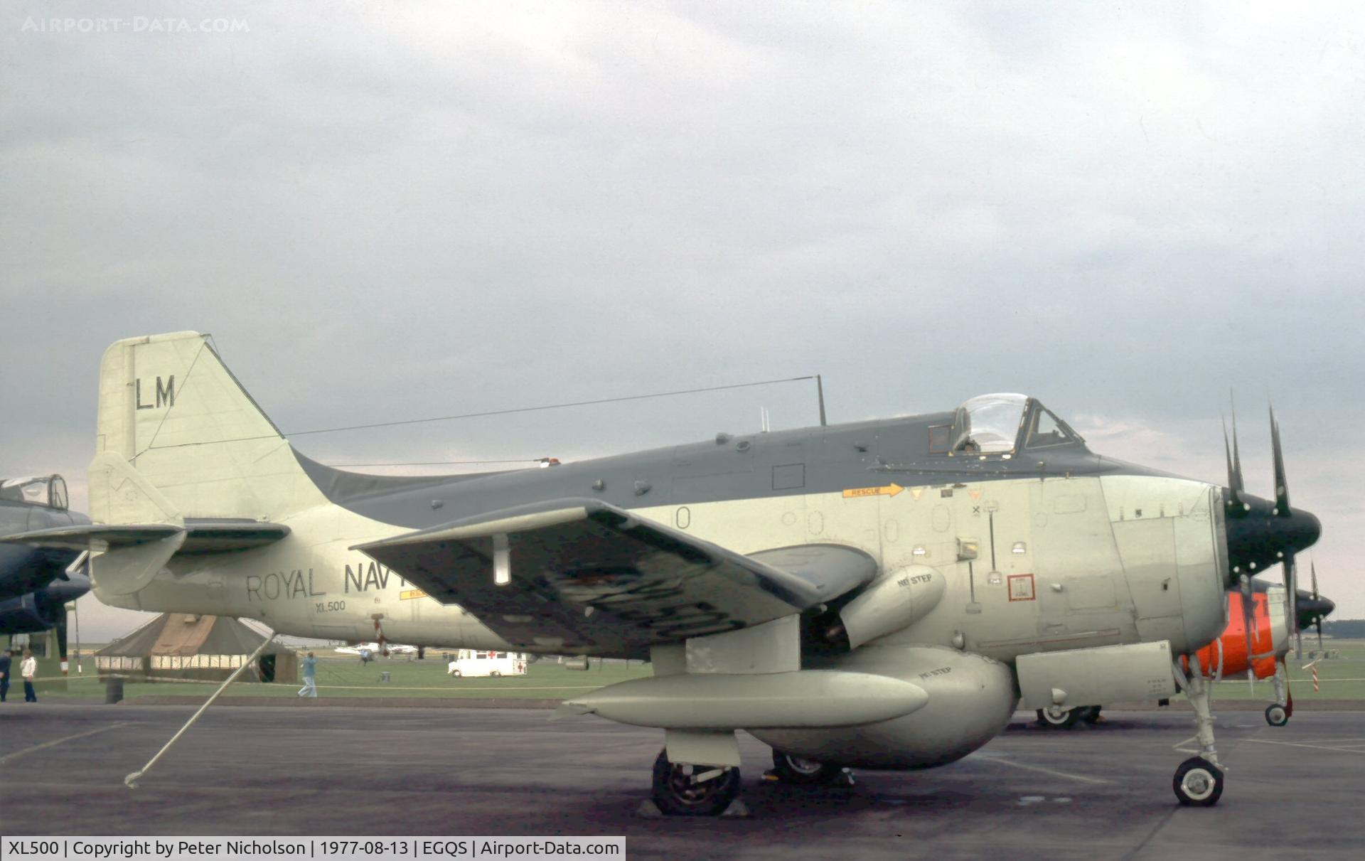 XL500, 1961 Fairey Gannet AEW.3 C/N F9459, Gannet AEW.3 of 849 Squadron at the 1977 RAF Lossiemouth Open Day.