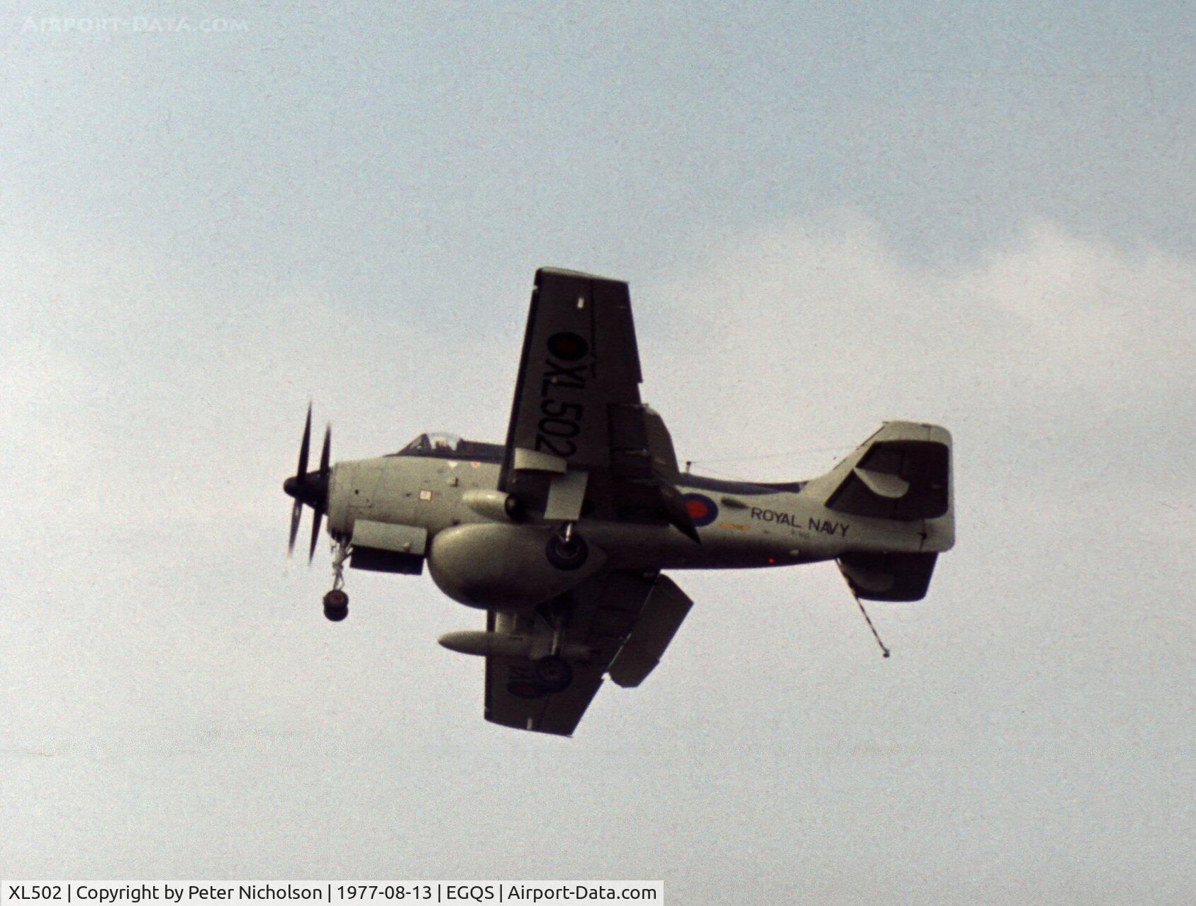 XL502, 1961 Fairey Gannet AEW.3 C/N F9461, Gannet AEW.3 of 849 Squadron at the 1977 RAF Lossiemouth Open Day.