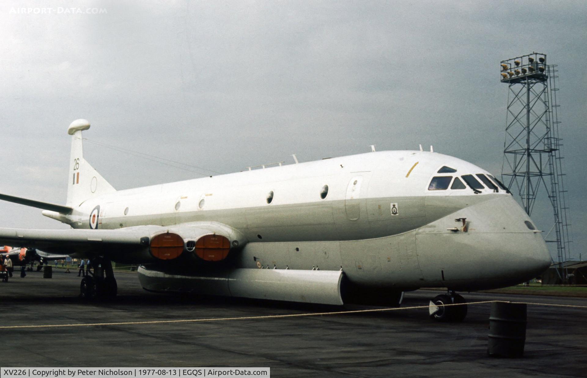 XV226, 1968 Hawker Siddeley Nimrod MR.1 C/N 8001, Nimrod MR.1 in the static park at the 1977 RAF Lossiemouth Open Day.