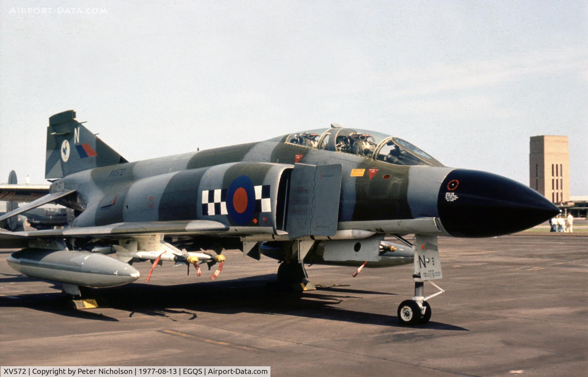 XV572, 1968 McDonnell Douglas Phantom FG1 C/N 9326/3042, Phantom FG.1 of 43 Squadron at the 1977 RAF Lossiemouth Open Day.