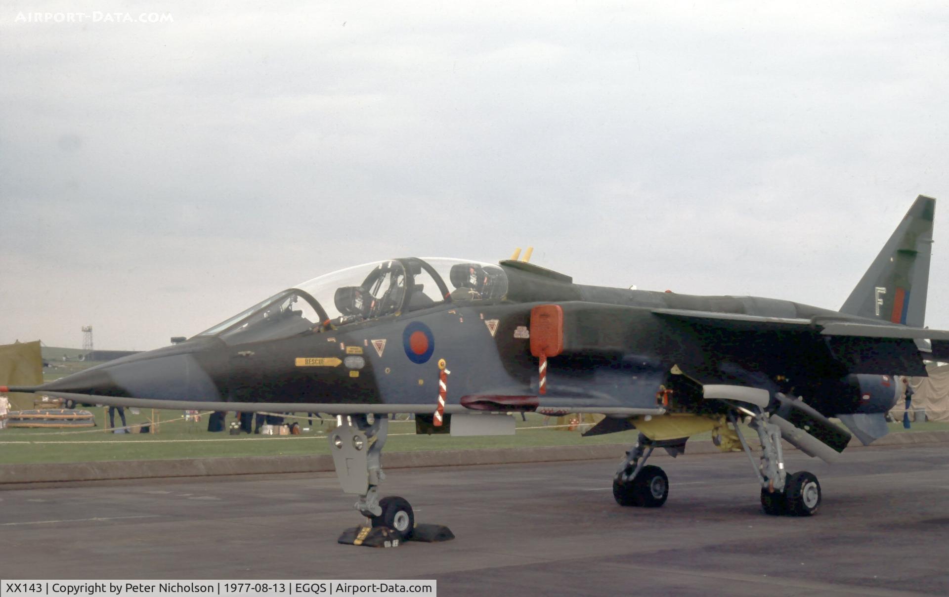 XX143, 1974 Sepecat Jaguar T.2 C/N B.8, Jaguar T.2 of 226 Operational Conversion Unit at the 1977 RAF Lossiemouth Open Day.