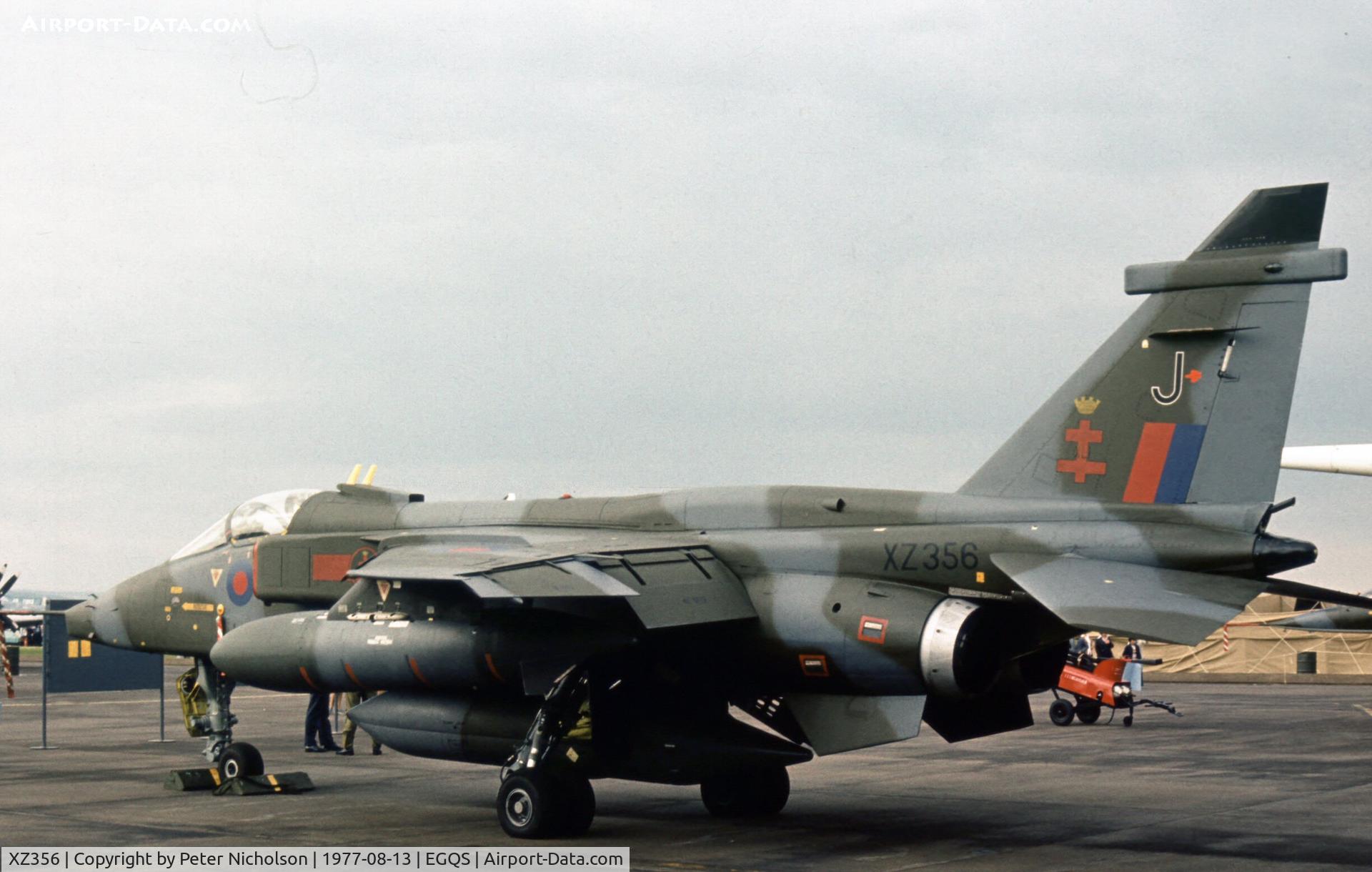 XZ356, 1976 Sepecat Jaguar GR.1A C/N S.123, Jaguar GR.1 of 41 Squadron at the 1977 RAF Lossiemouth Open Day.