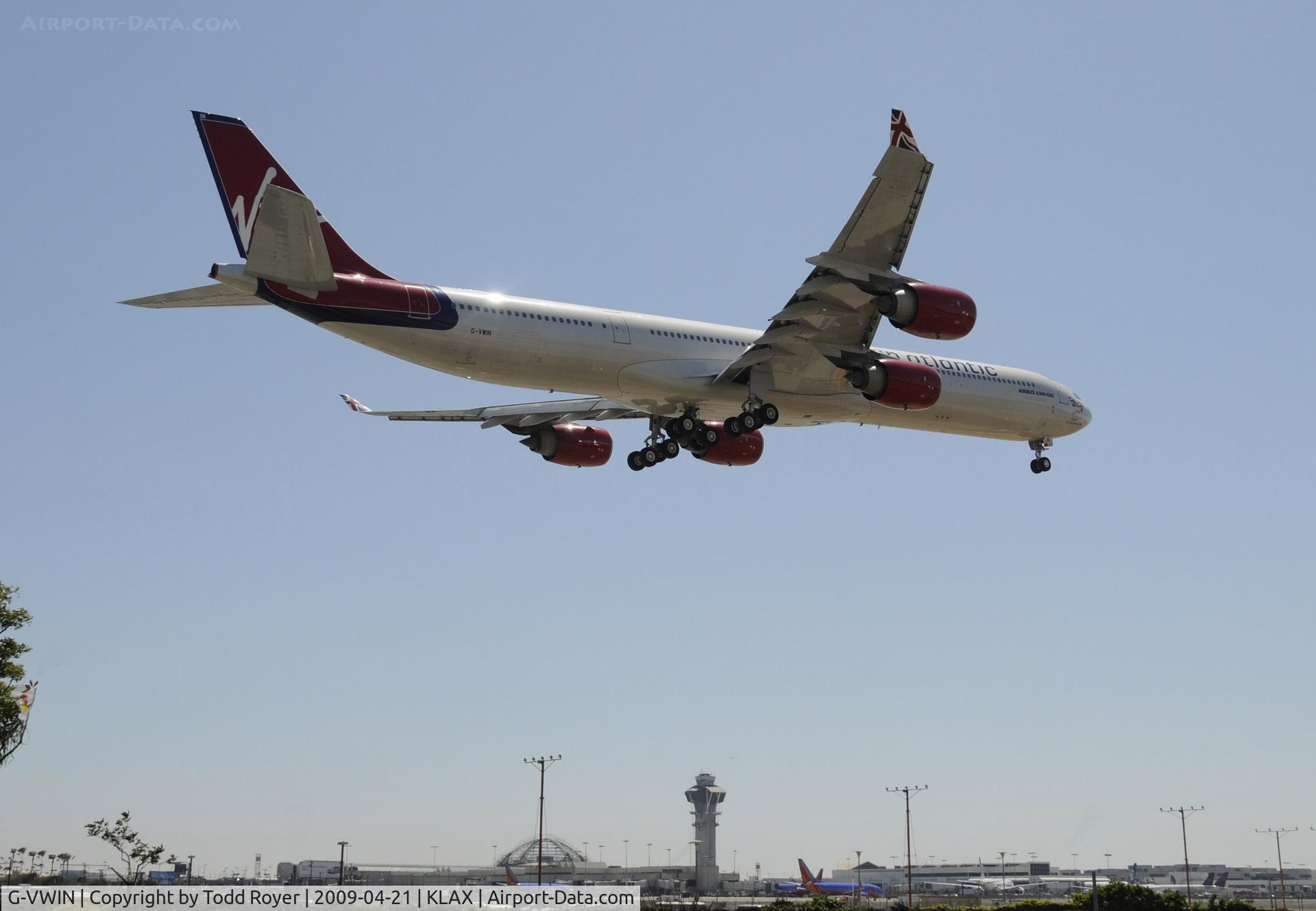G-VWIN, 2006 Airbus A340-642 C/N 736, Landing 24R at LAX