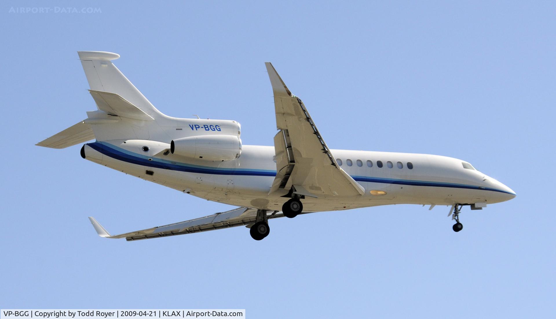VP-BGG, 2007 Dassault Falcon 7X C/N 005, Landing 24R at LAX