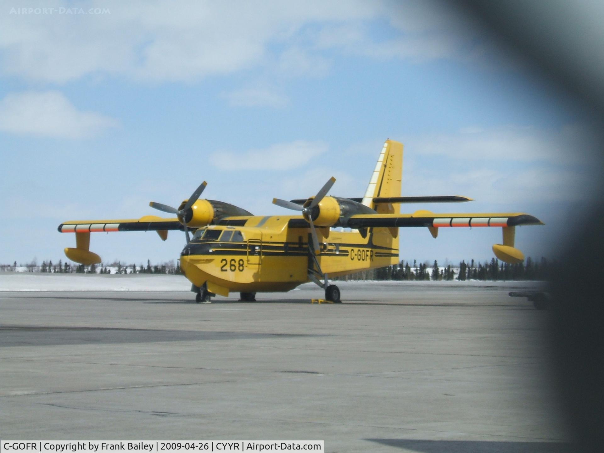 C-GOFR, 1987 Canadair CL-215-V (CL-215-1A10) C/N 1104, Parked in front of Woodward Aviation FBO Goose Airport NL. April 26/09