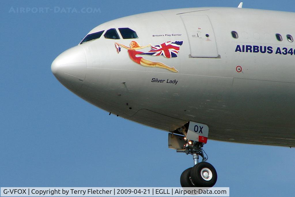 G-VFOX, 2002 Airbus A340-642 C/N 449, Nose Art on Virgin A340