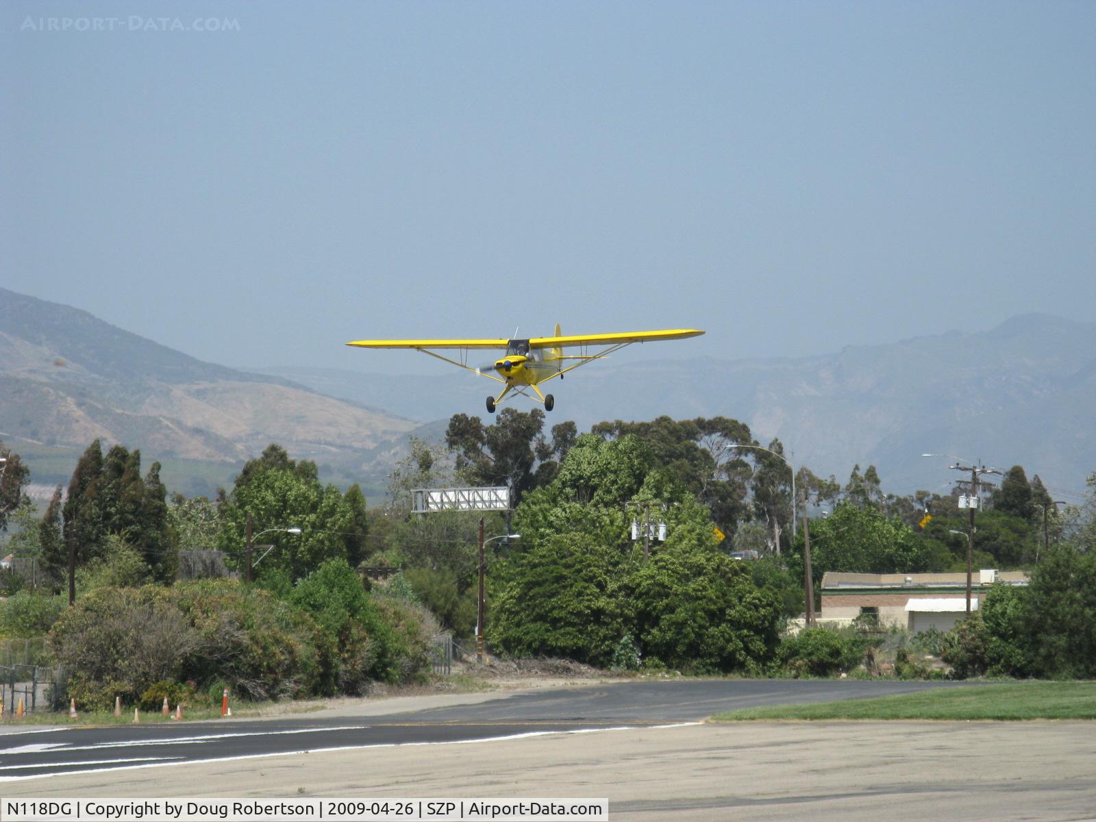 N118DG, 2008 Piper PA-18 Replica C/N 001, 2008 Ganzer XPA!8, micro vortex generators, Continental O-200 100 Hp, on final again Rwy 22
