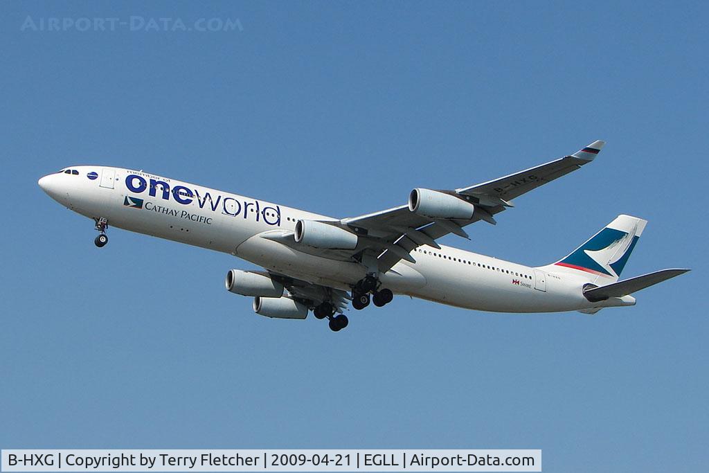B-HXG, 1998 Airbus A340-313 C/N 208, Cathay Pacific A340 on approach to London Heathrow
