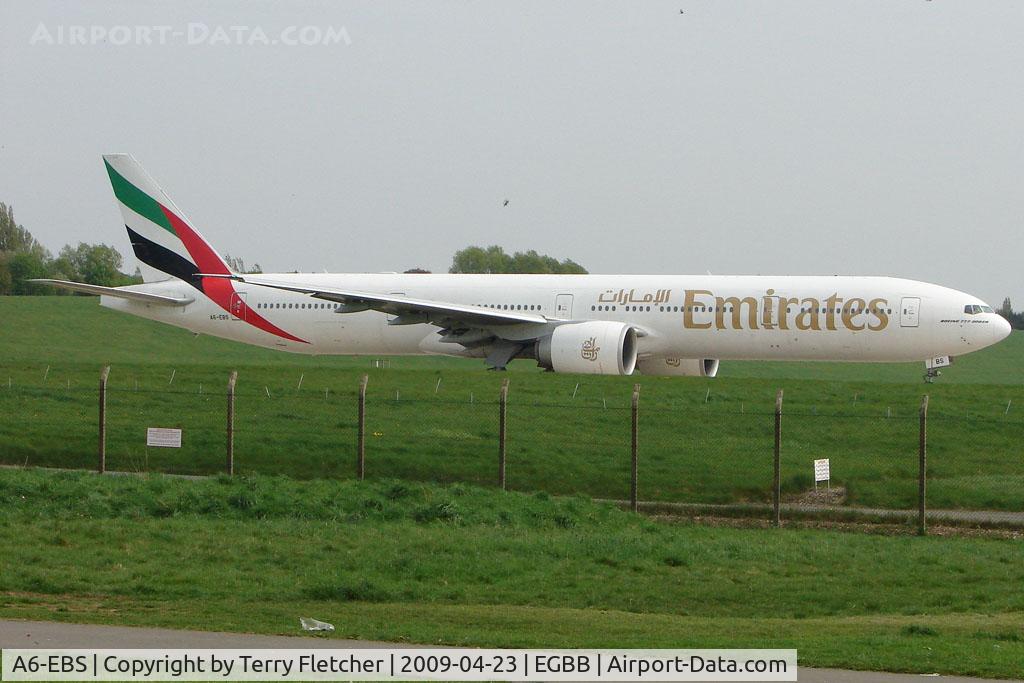 A6-EBS, 2006 Boeing 777-31H/ER C/N 32715, Emirates B777 prepares to depart BHX